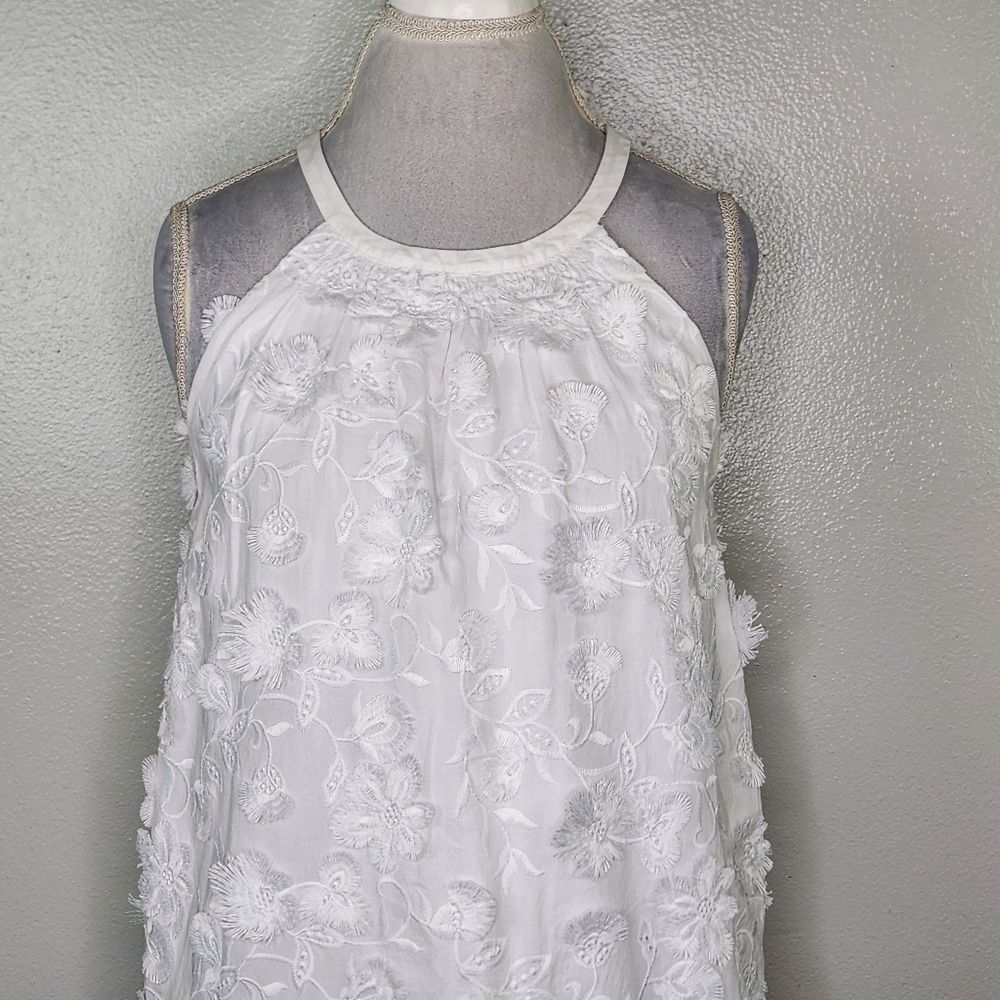 Ann Taylor White High Neck Halter Floral Applique' Mini A Line Dress Size M/L - Picture 3 of 12
